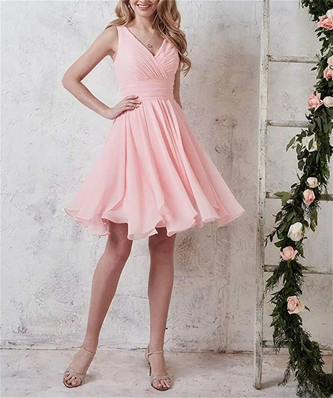 

Women's V-Neck Chiffon Bridesmaid Dress Short Prom Evening Party Dress 2020 vestidos de fiesta